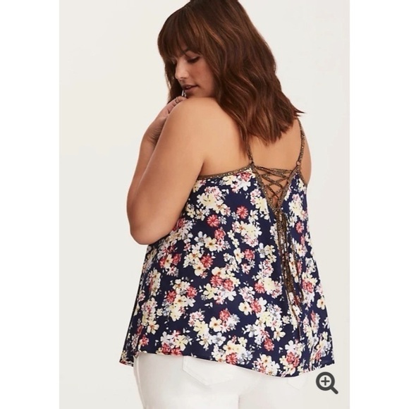 Torrid Floral Lace Up Back Challis Swing Cami - Picture 2 of 11